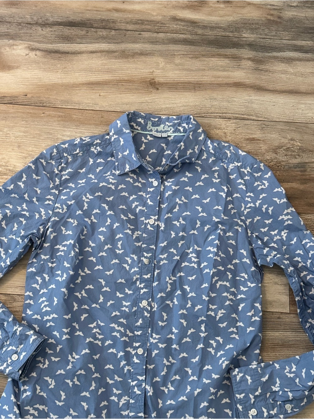 Boden Butterfly Blue White Button Down Shirt Women’s Size 8